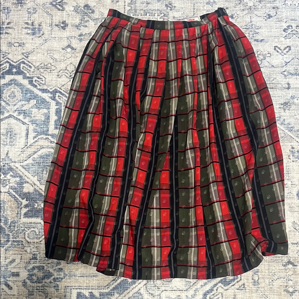 Vintage Plaid A-Line Skirt - Red and Green